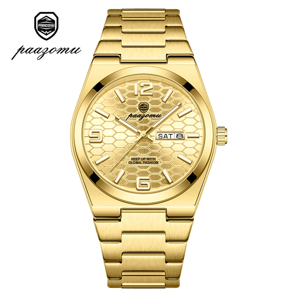 Relógio Feminino Quadrado (dourado), Resistente À Água, Com Data E Dia Da Semana.
