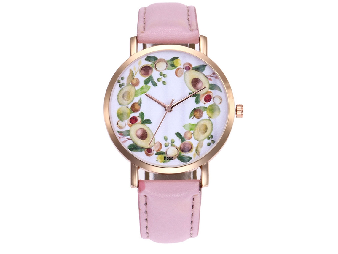 Relógio de Pulso Feminino de Quartzo com Pulseira Pu Padrão Simples Rosa Zhoulianfa