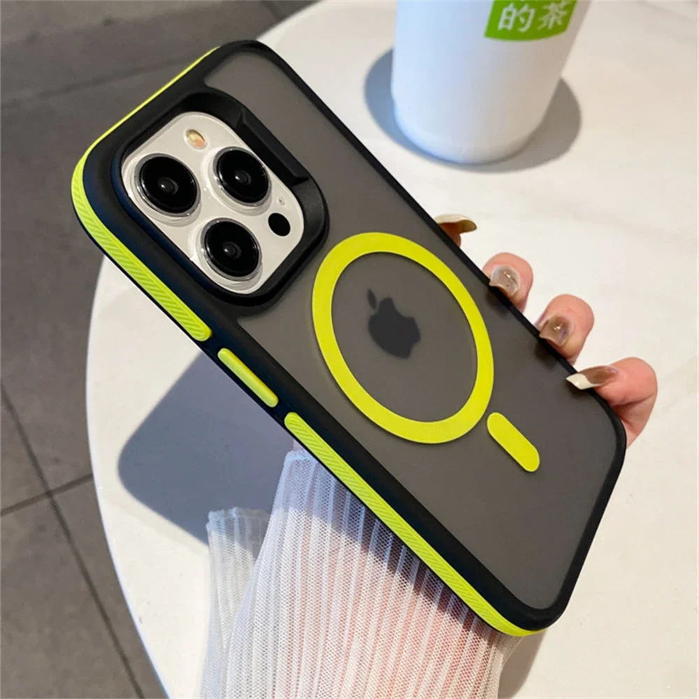 Capa Magnética Semitransparente Fosca Colorida Para Iphone 12 Pro Max (amarelo)