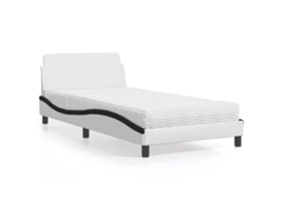 Vidaxl Cama Com Colchão Dover 100x200 Cm Couro Artificial Branco E Preto