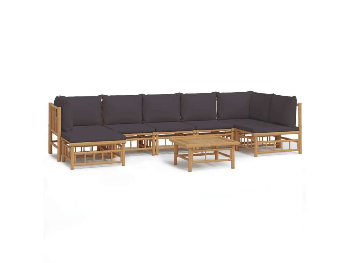 Maison Exclusive - 8pcs Conj. Lounge De Jardim Bambu C/ Almofadões Cinzento-escuro