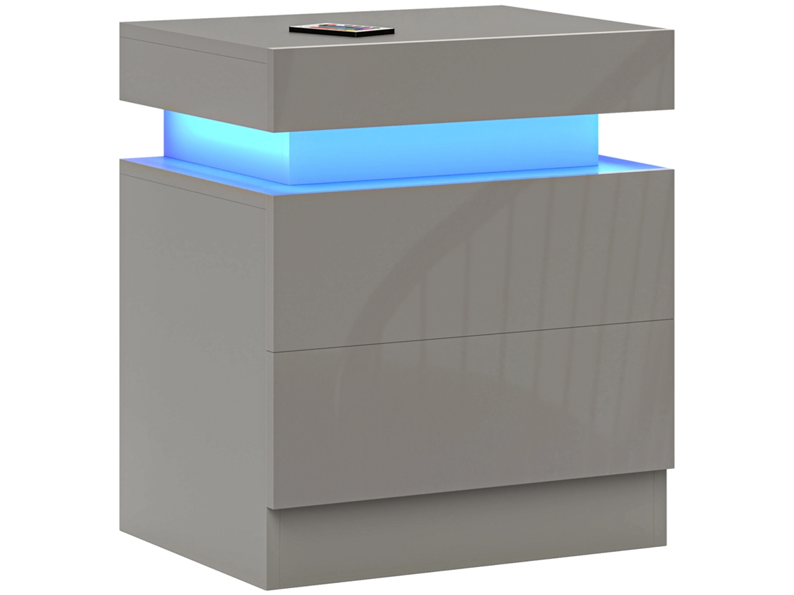 Mesa de Cabeceira com Luz Led, 2 Gavetas e Controle por App, 45x35x52cm Cinza BTFORUS