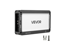 Amplificador de áudio automotivo VEVOR com 4 canais Classe D, potência máxima de 4x500W a 4 Ohms.