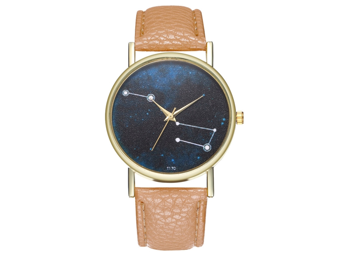 Relógio de pulso feminino Zhoulianfa com mecanismo de quartzo, pulseira de couro sintético e mostrador redondo bege.