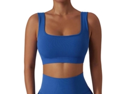 Top Ribbed Simples com Sutiã Esportivo Crop Tops para Mulheres Moda Casual e Ativa Azul
