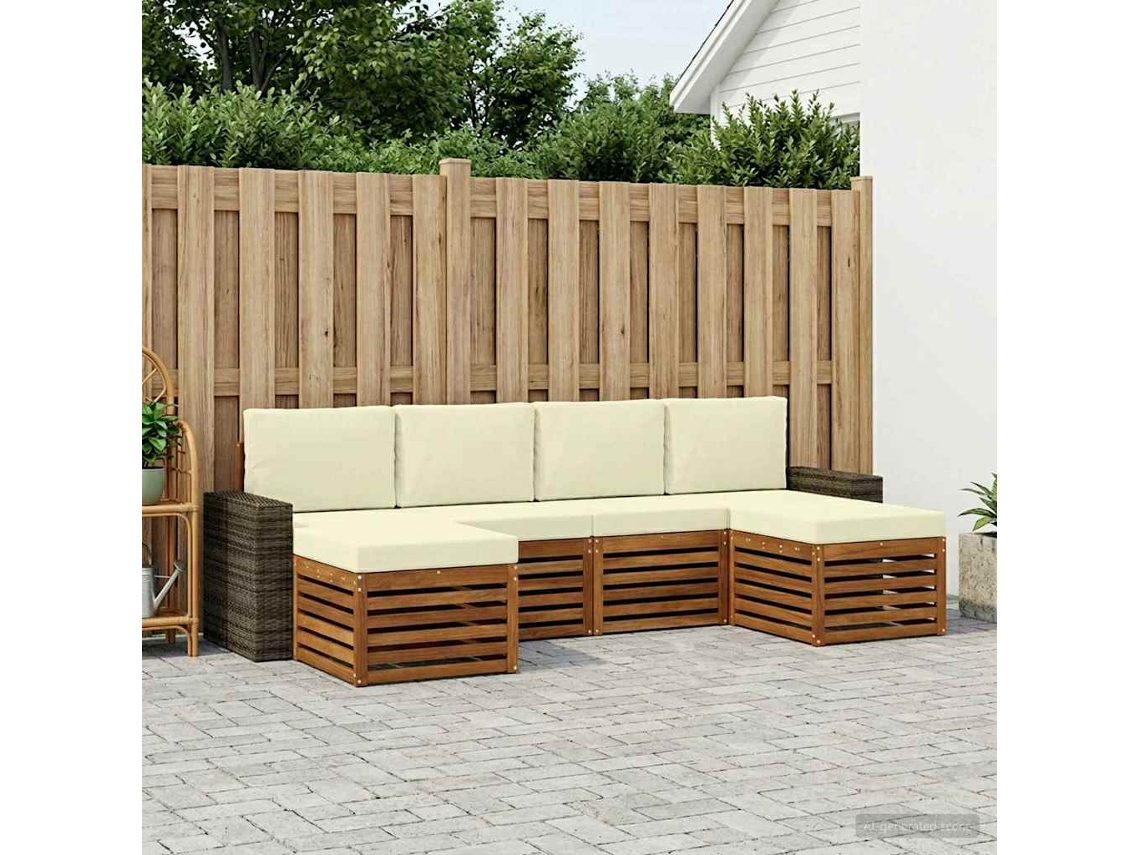 Vidaxl Conjunto De Sofás Para Exterior 6 Unid. Natural E Creme