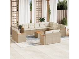 13 Pcs Conjunto De Sofás P/ Jardim Com Almofadões Vime Pe Bege Dkd Home Decor