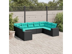 Vidaxl Conjunto De Sofá De Jardim De 9 Peças Com Almofadas Em Rattan Sintético Preto