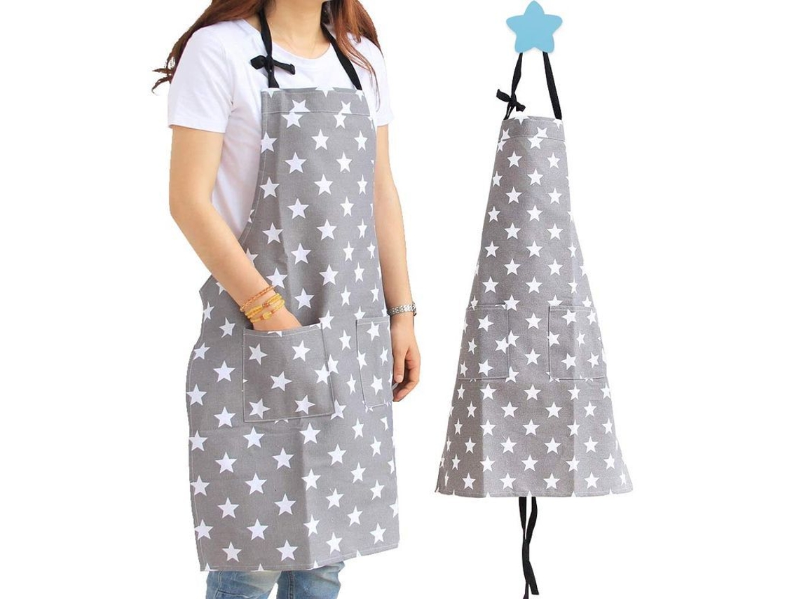 2026 delantal de Cozinha Grey Star para Mulher de Lona de Algodão Ajustável com Bolsos para Adultos