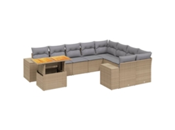 Conjunto de 10 sofás para jardim com almofadões Vime Pe Bege MAISON EXCLUSIVE