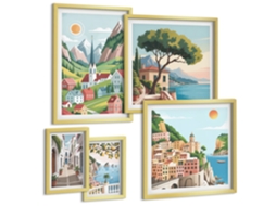 Galeria De Pinturas Murais Sistema Solar, Figura Noturna Moldura Dourada Quadros Para O Escritório Espelharte (conjunto De 5 Imagens)