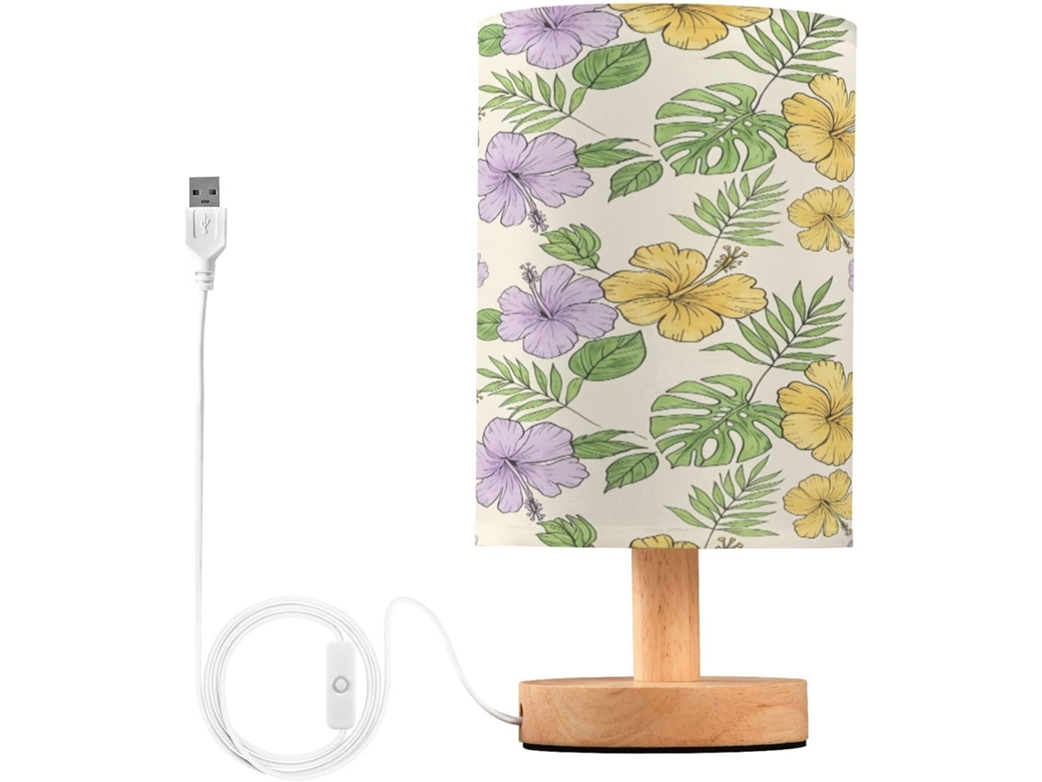 Abajur De Cabeceira Led Em Formato Palmeira Para Quarto, Luminária De Leitura Com Portas Usb E Cúpula Tecido Para Sala