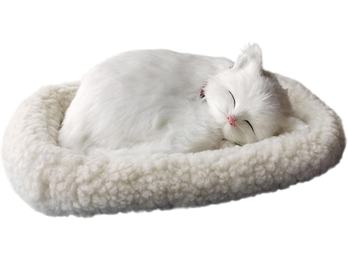 Gato de pelúcia interativo e realista que dorme e respira, com tapete.