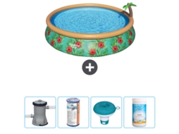 Piscina Inflável Redonda BESTWAY Fast Set Paradise Print 457 X 84 Cm Inclui Bomba Filtro Flutuador de Cloro Cloro
