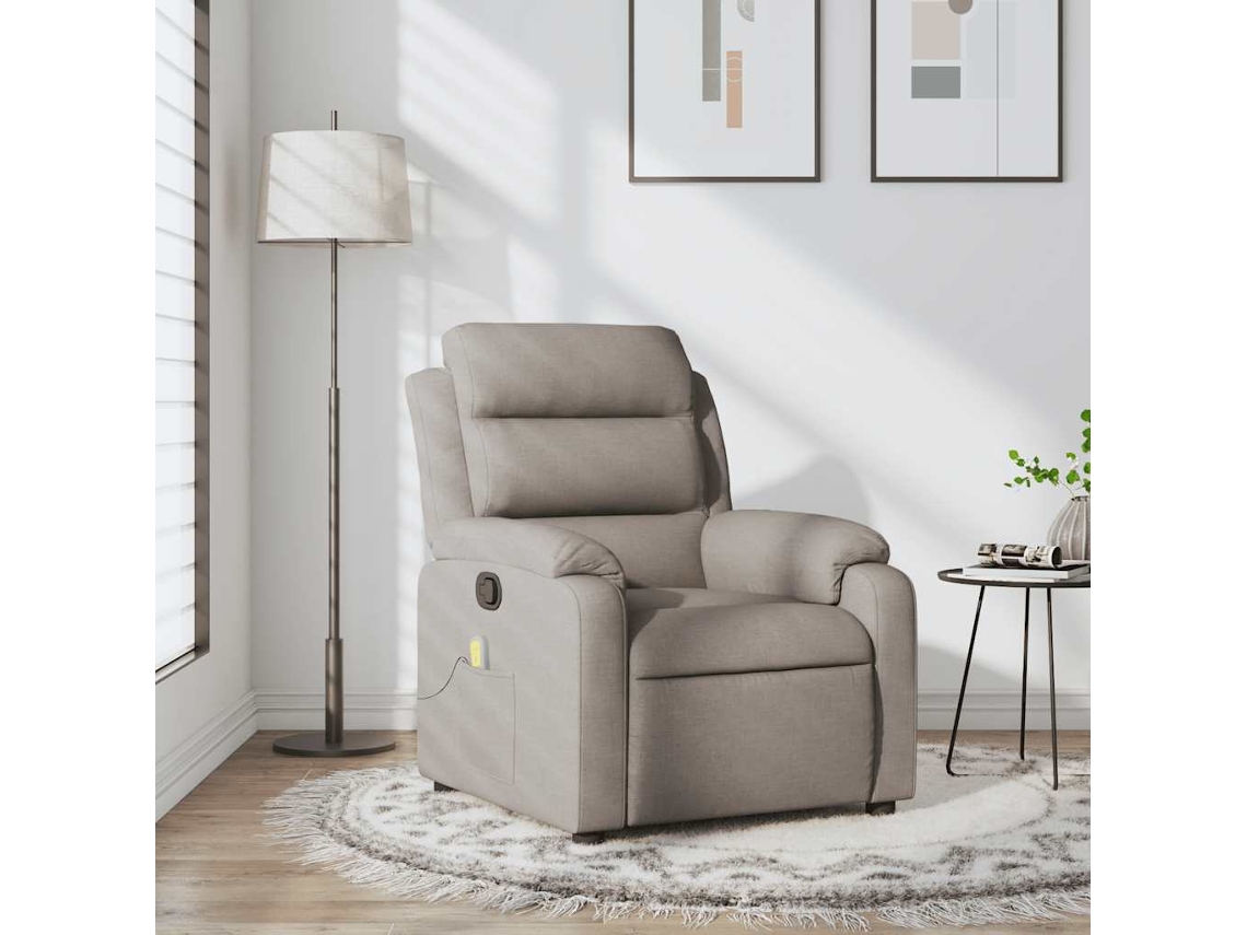 Vidaxl Poltrona De Massagens Reclinável Tecido Cinzento-acastanhado