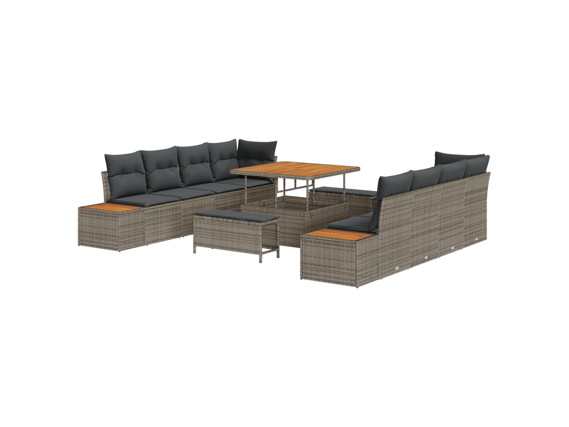 Conjunto 11 Sofá Exterior Vidaxl Cinzento Vime Pe (100 X 100 X 71 Cm)