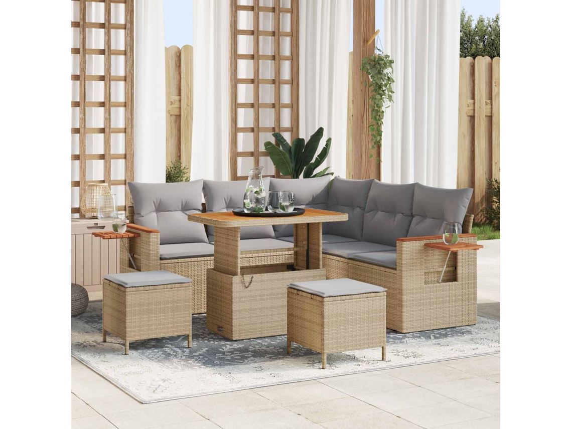 Vidaxl Conjunto De Sofá De Jardim 8 Unid. Bege Vime Pe