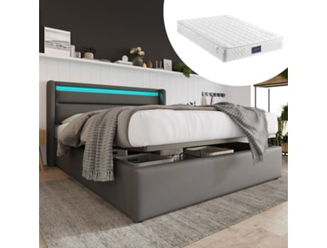 Cama Com Colchão Estofada Iluminação Led Arhatreya Poderia Cinzento (140x200cm)