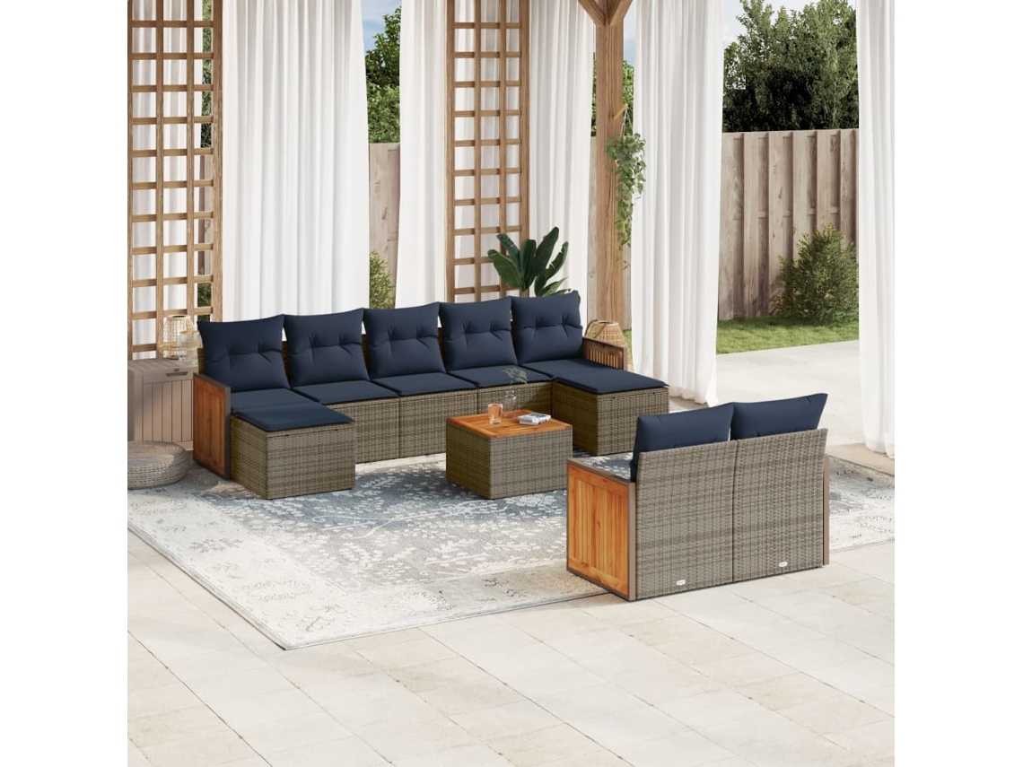 Vidaxl Conjunto De Sofá De Jardim Com 10 Peças E Almofadas Em Rattan Sintético Cinza