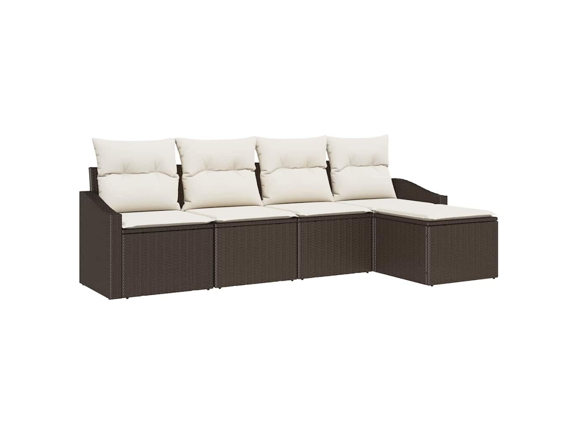 Conjunto 5 Sofá De Jardim Vidaxl Castanho Vime Pe (233 X 117 X 85 Cm)