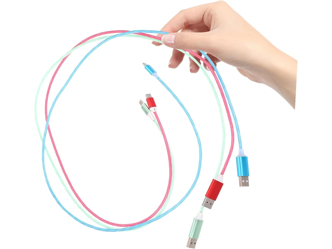 Cabos De Carregamento Usb Tipo C Com Led De Brilho Visível E Suave, Conjunto De 3 Peças