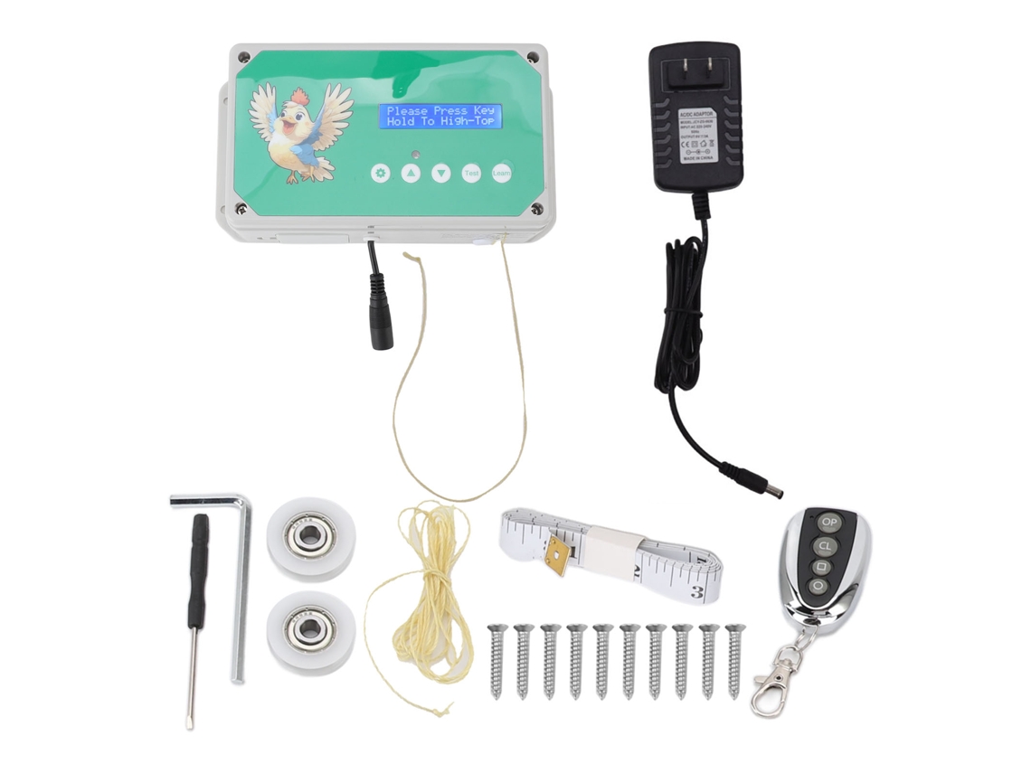 Controlador de porta automática para galinheiro, com timer, controle remoto, IP44, bateria, rede 100-240V com Marca