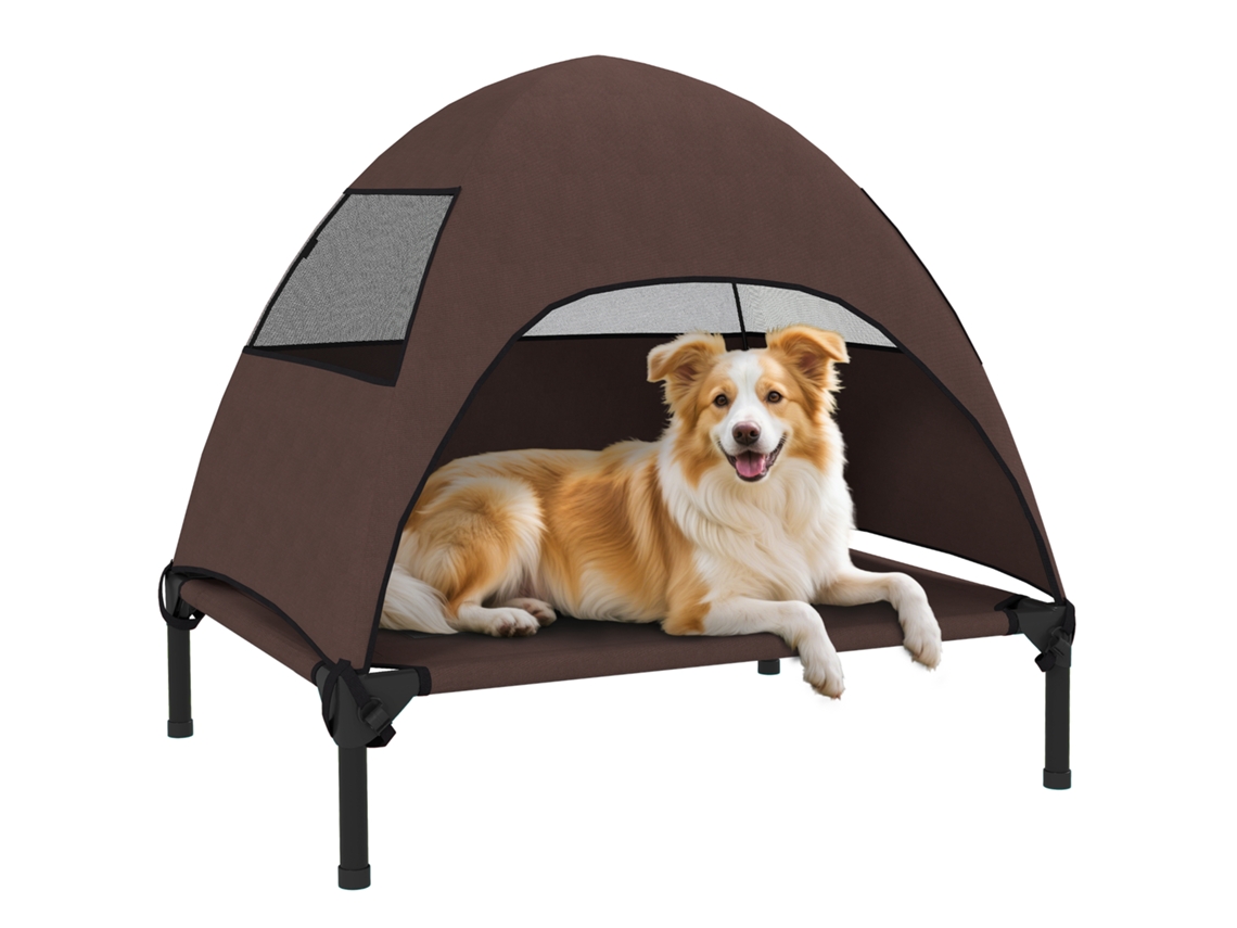Cama Elevada Para Cães De Porte Médio, Com Cobertura, Para Uso Externo. Dimensões 76 X 61 X 71 Cm. Cor Café. Btforus