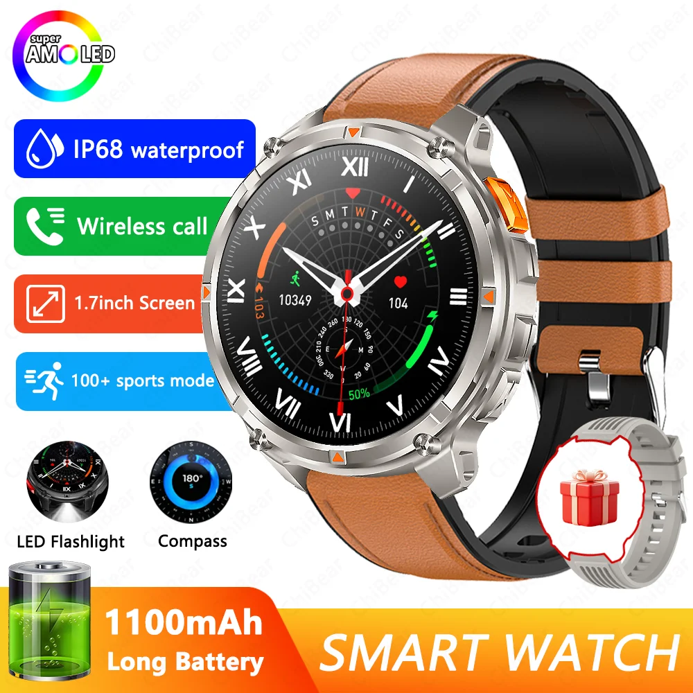 (pulseira Marrom) Smartwatch Com Gps, À Prova D'água, Chamadas Bluetooth E Tela Grande De 1,7 Polegadas.