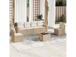 Vidaxl 7 Pcs Conjunto De Sofás P/ Jardim Com Almofadões Vime Pe Bege