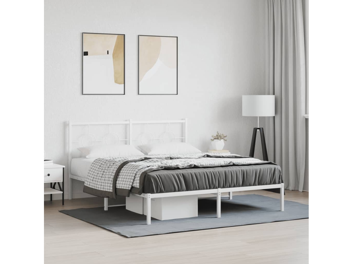 Vidaxl Estrutura De Cama Com Cabeceira 160x200 Cm Metal Branco