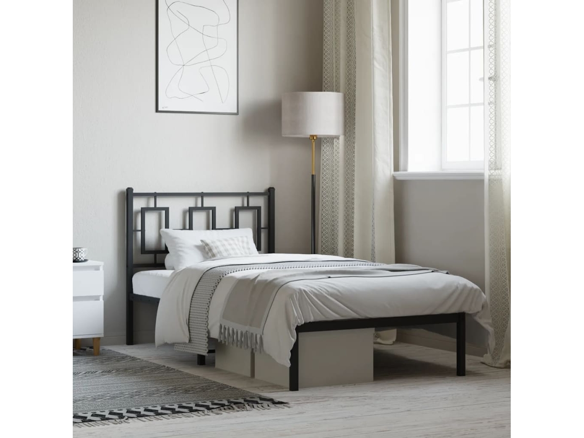 Vidaxl Estrutura de Cama com Cabeceira 90x200 Cm Metal Preto