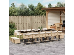 Vidaxl 17 Pcs Conjunto De Jantar P/ Jardim C/ Almofadões Vime Pe Bege