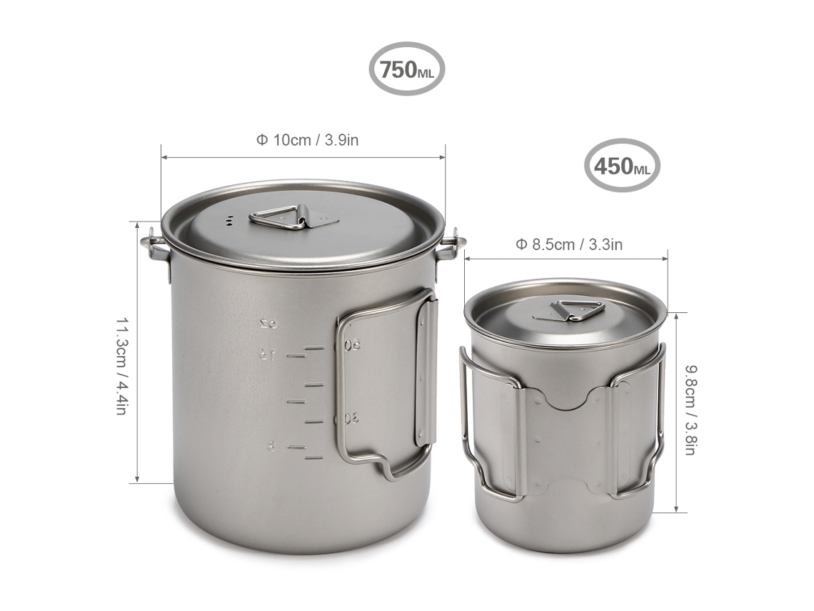 Conjunto De Copos De Titânio Ultraleve 450ml 750ml Com Alça Plegável