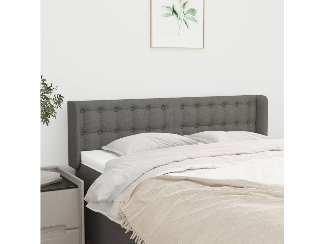 Vidaxl Cabeceira De Cama C/ Abas Tecido 147x16x78/88cm Cinzento-escuro