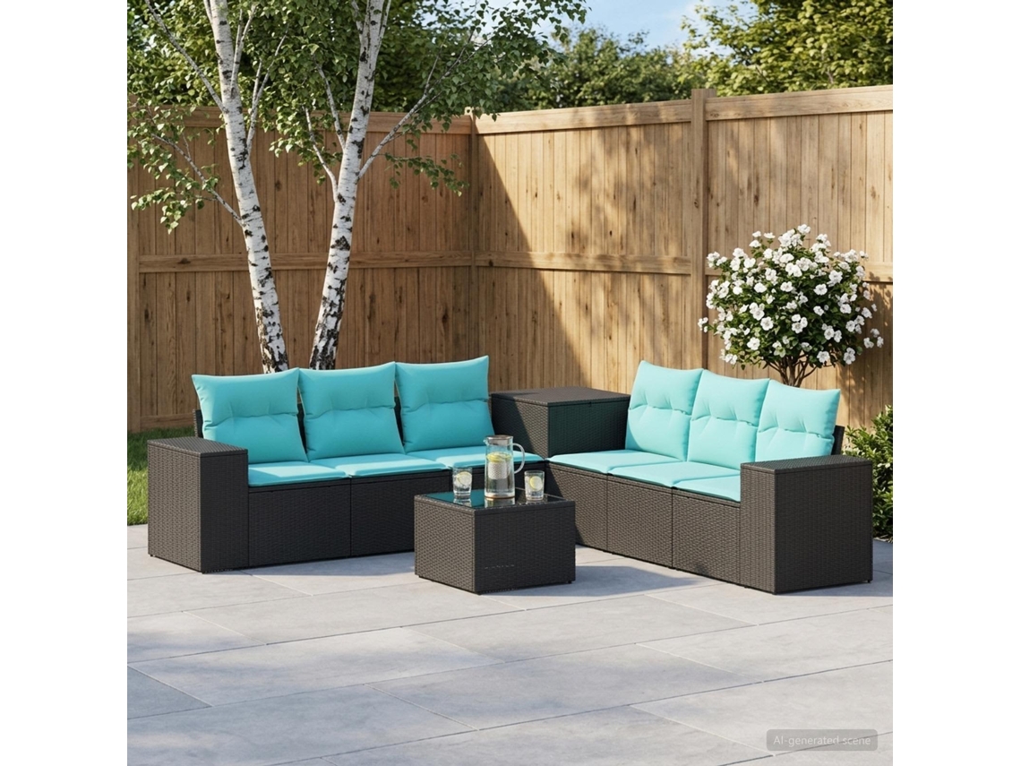 Vidaxl Conjunto De Sofás 8 Unid. Preto E Azul Rattan Poliéster E Aço
