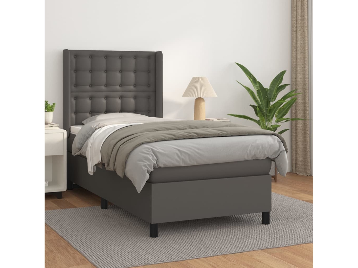 Vidaxl Cama com Molas/colchão 90x190 Cm Couro Artificial Cinzento