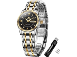 Lurelia Relógio Feminino, Movimento De Quartzo, Luminoso, Couro, Abs, Preto, Dourado