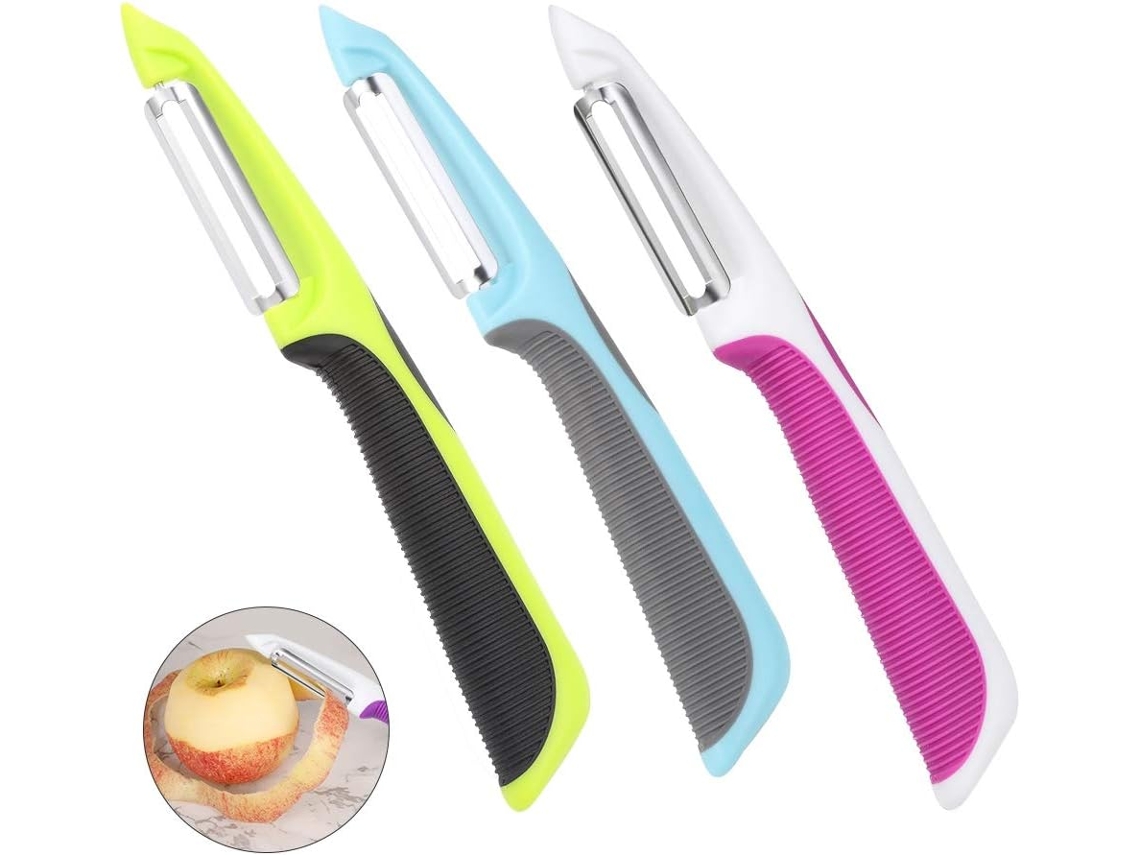 3 descascadores de frutas e legumes em aço inox com cabo ergonômico e silicone ZYBLSSBB