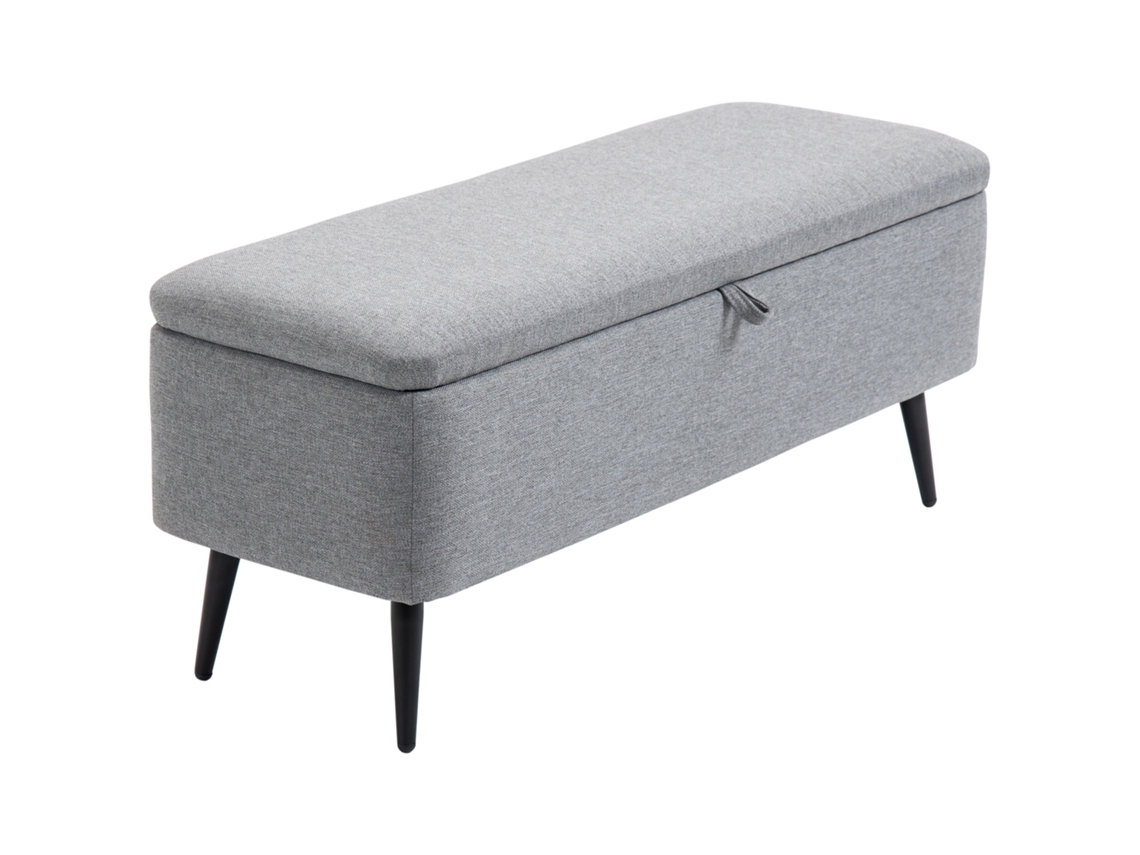 Baú Banco Tecido 102x40x39,5cm 2 Em 1 Com Pernas Aço Preto, Cinza