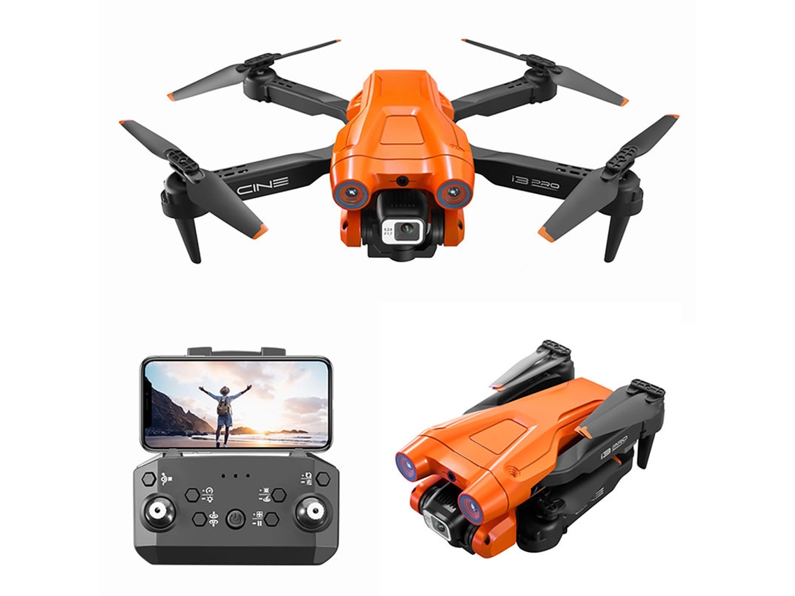Mini drone I3 Pro com câmera dupla 4K (2 baterias - Duração da bateria: 15 min - laranja) YIZHOOD