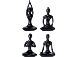 Conjunto 4 Estatuetas Abstratas Resina Preta Esculturas Decorativas Delicadas Leves Resistentes Decoração GOKOCO