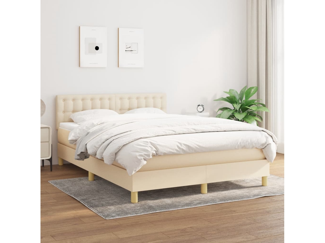 Vidaxl Cama Com Molas/colchão 140x200 Cm Tecido Cor Creme