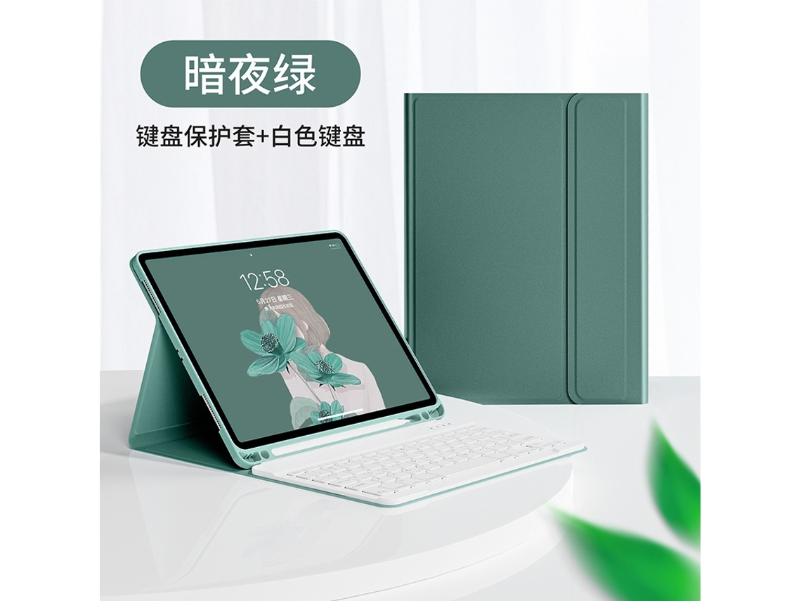 Capa Com Teclado Bluetooth Com Suporte, Compatível Com Ipad 10 10.9/a16/11, Couro, Verde Meia-noite