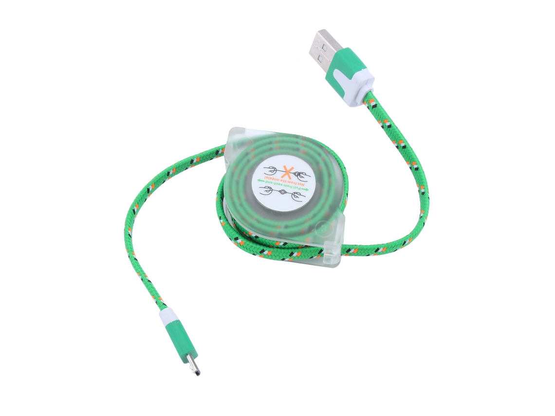 Cabo de dados retrátil de nylon trançado 90cm verde EOOCOO