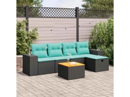 Vidaxl 6 Pcs Conjunto Sofás de Jardim C/ Almofadões Vime Pe Preto