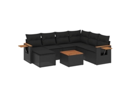 Conjunto de 8 Sofás de Jardim com Almofadões Vime Pe Preto MAISON EXCLUSIVE (N/A)