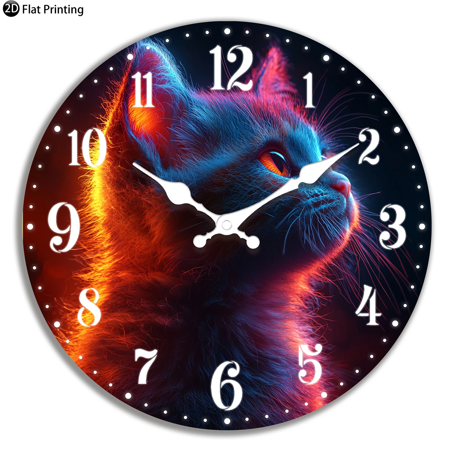 Relógio De Parede De Madeira Silencioso (14 Polegadas), Design De Gato Com Efeito Neon, Analógico A Quartzo, Ideal Para Quarto E Banheiro