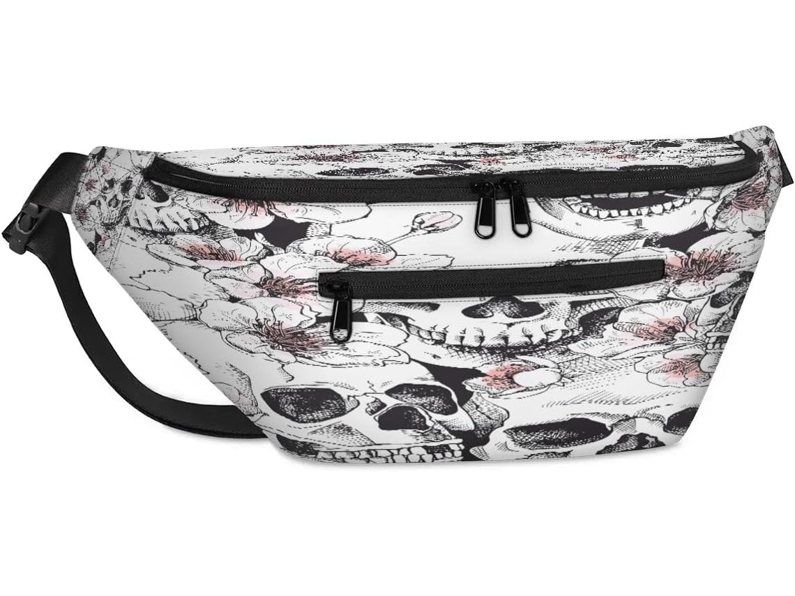 Bolsa de ombro unissex TROPICALLIFE com estampa floral e caveira (38x25,9x19cm)