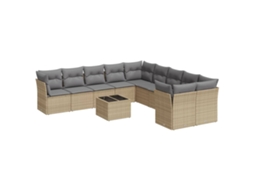 Conjunto de 11 Sofás de Jardim com Almofadões Vime Pe Bege MAISON EXCLUSIVE