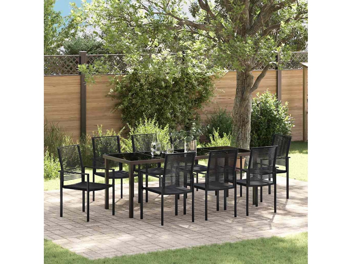 Vidaxl Conjunto De Jantar Para Jardim 9 Unid. Preto Aço Revestido A Pó